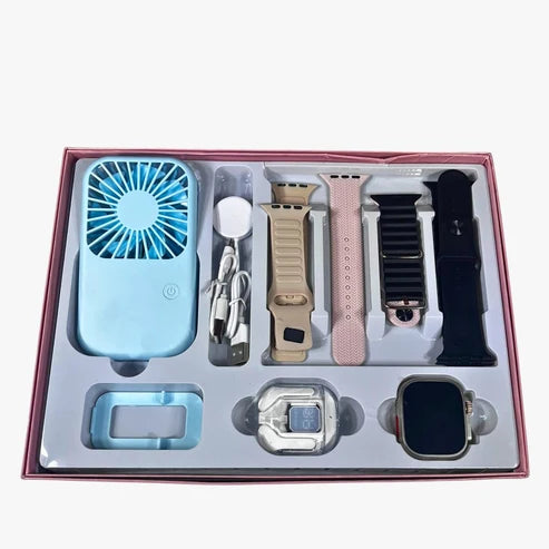 Set reloj digital + airpods y ventilador