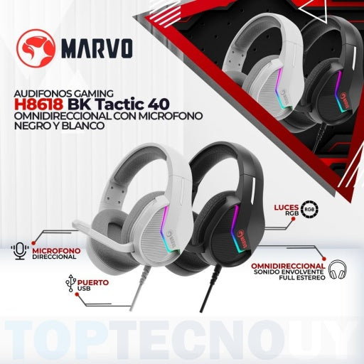 Auriculares gamer H8618 USB para PC con micrófono y RGB