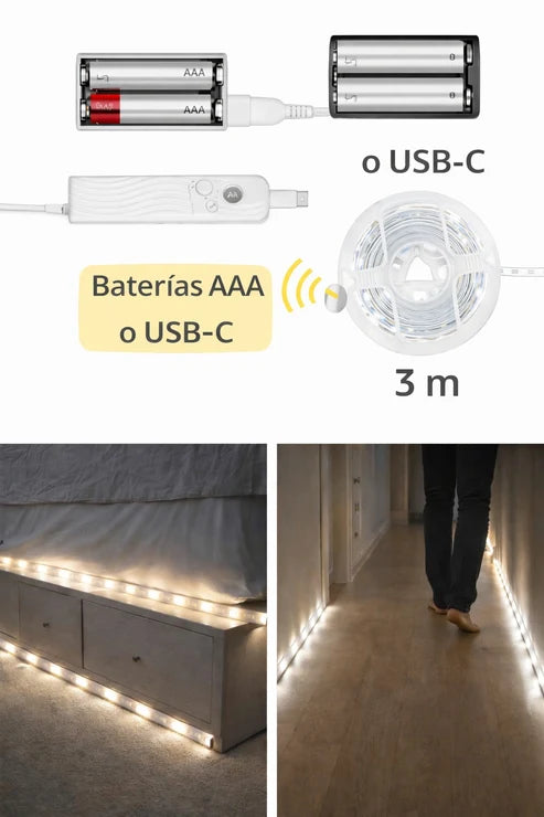Cinta LED a pila con sensor de movimiento