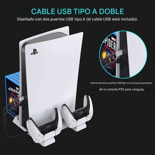 Base DOBE 3 en 1 para PS5 con ventiladores y cargador dual