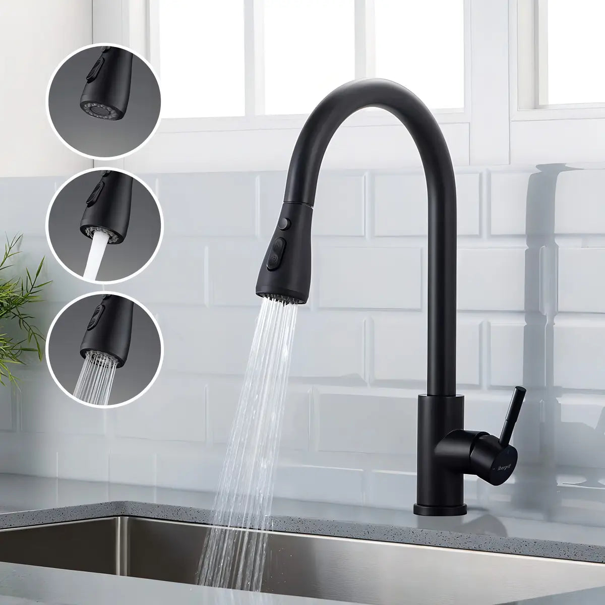 Canilla monocomando extensible flexible Negra