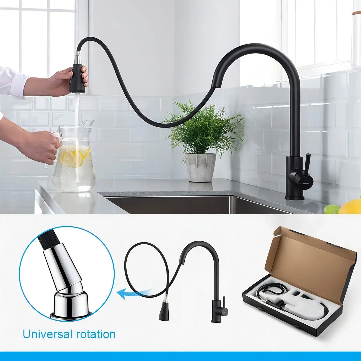 Canilla monocomando extensible flexible Negra