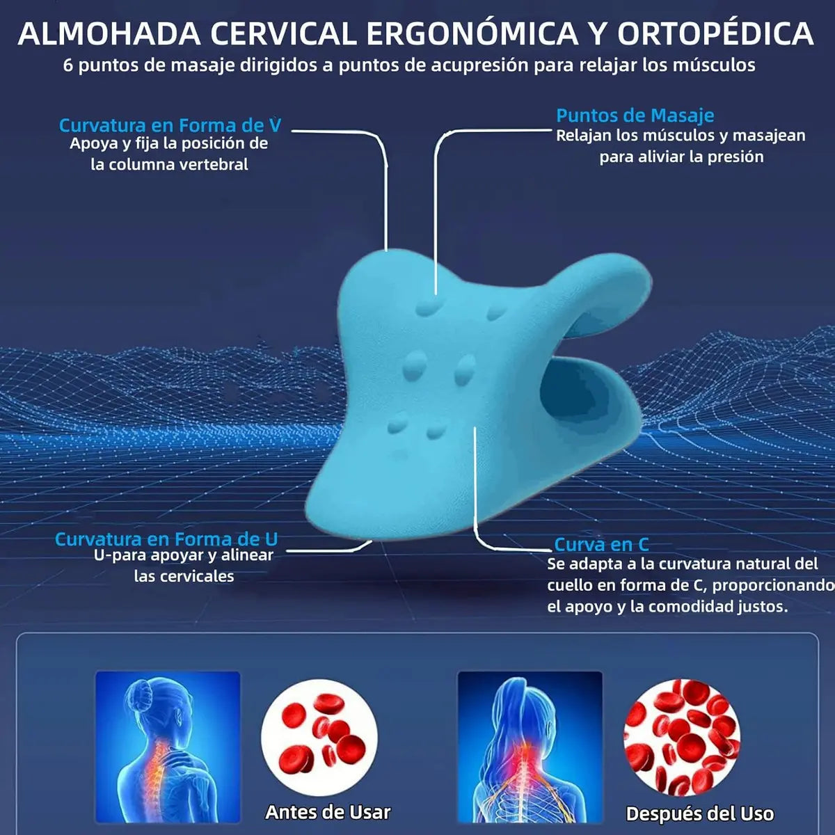 Almohada Ergonómica Cervical para Relajación y Estiramiento del Cuello