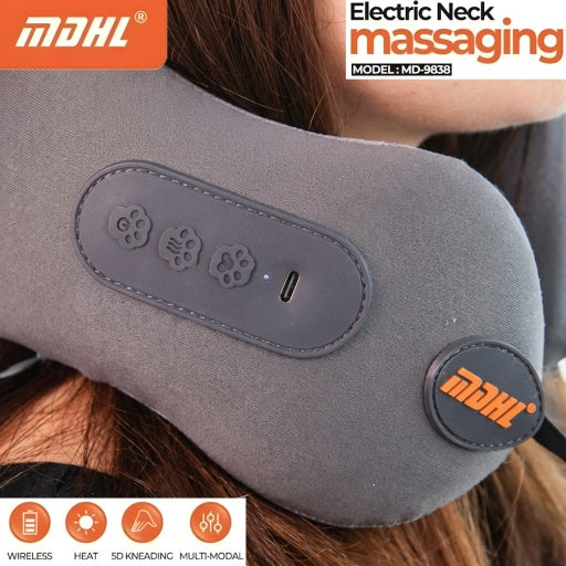 Almohada de viaje para cuello con masaje y calor, recargable USB-C