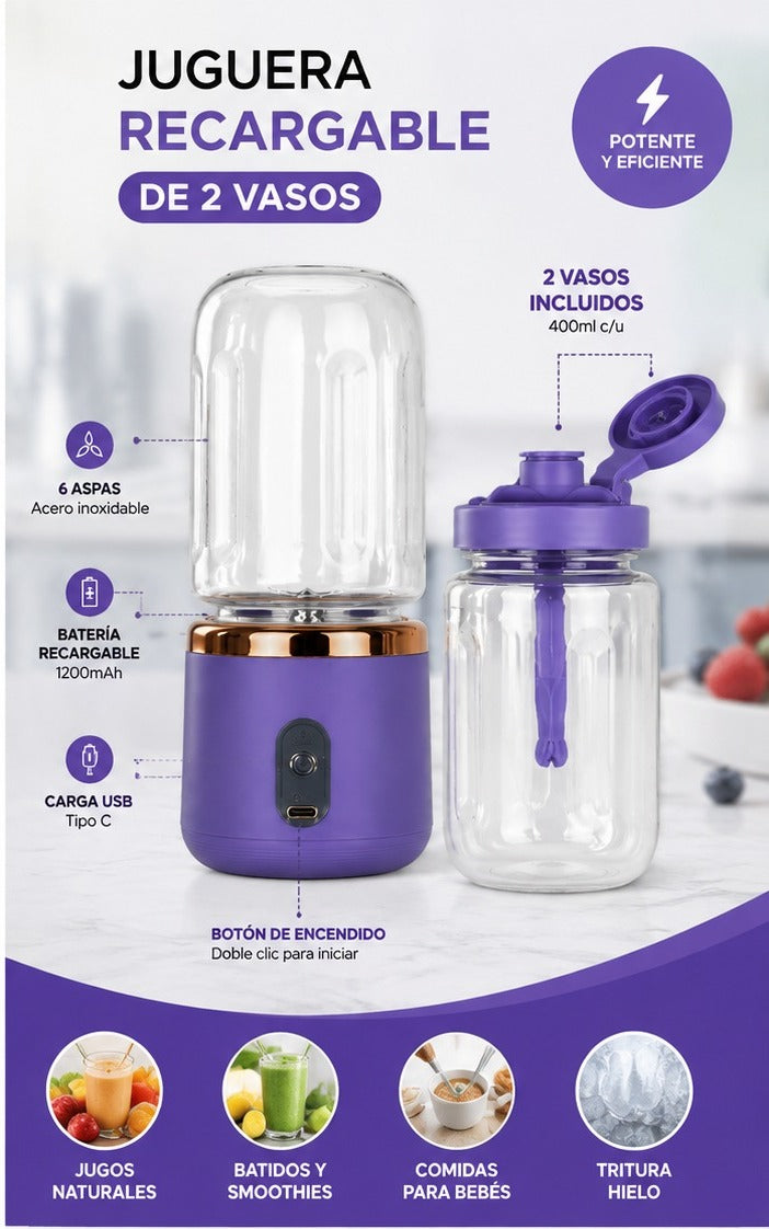 juguera recargable doble vaso