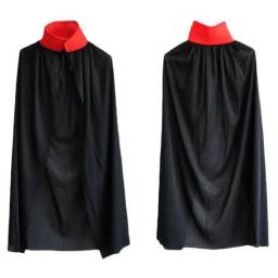 Capa de vampiro negra con cuello rojo para Halloween 120 cm