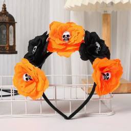 Vincha con flores y calaveras para Halloween