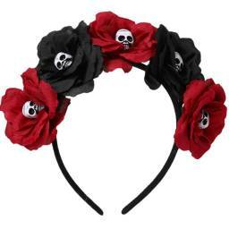 Vincha con flores y calaveras para Halloween