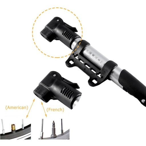 Inflador manual para bicicleta y moto de doble válvula con soporte