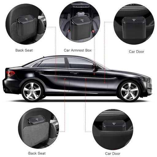 Basurero para puerta de auto con tapa retráctil, negro