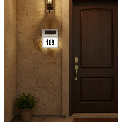 Cartel solar de número de puerta con luz LED blanca fría