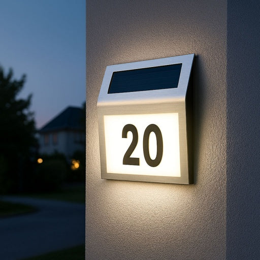 Cartel solar de número de puerta con luz LED blanca fría