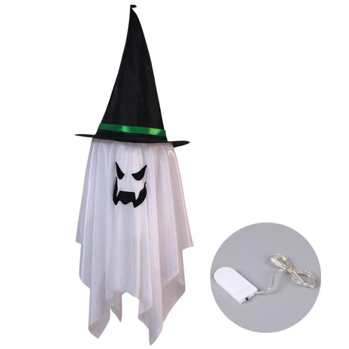 Adorno colgante de fantasma con sombrero y luces para Halloween 110 cm