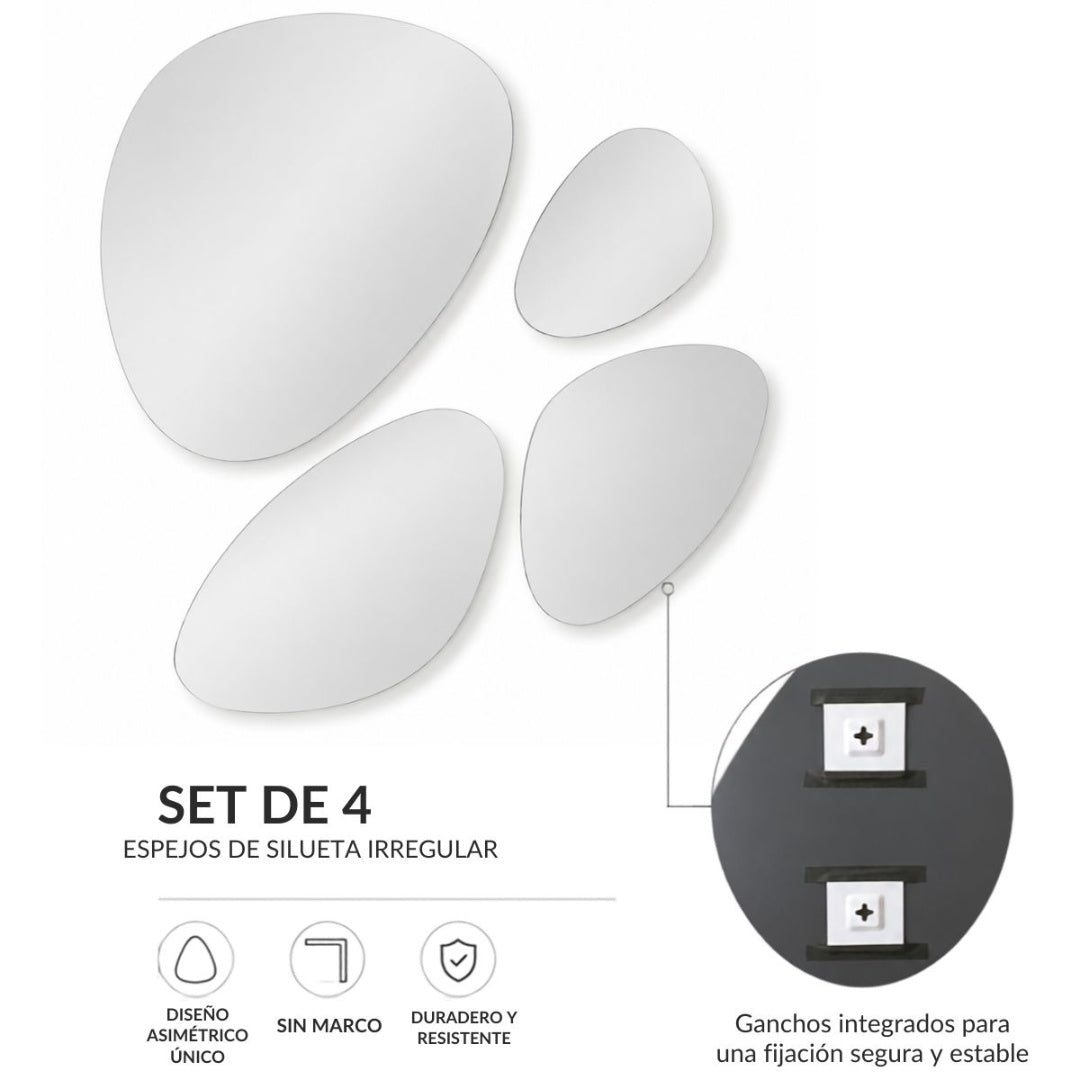 Set x4 Espejos Asimétricos Sin Marco