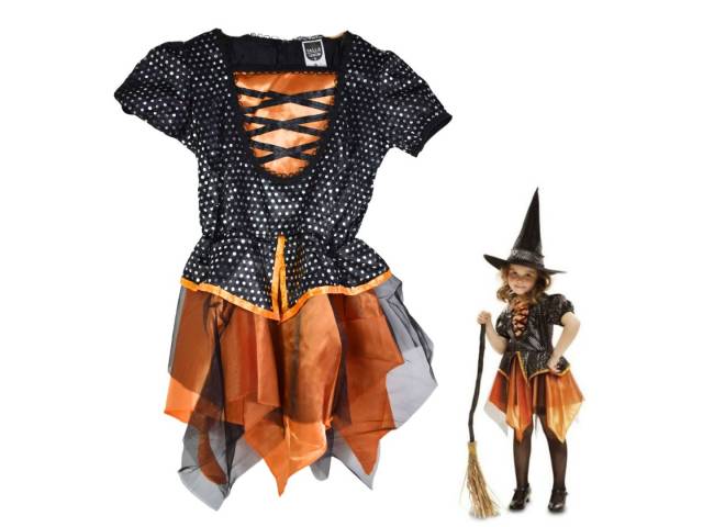 Vestido de bruja negro y naranja para Halloween